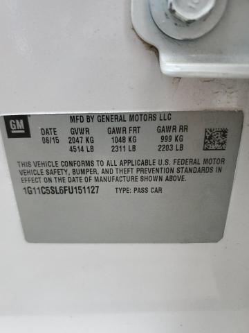 1G11C5SL6FU151127 - 2015 CHEVROLET MALIBU 1LT 白色 照片 13