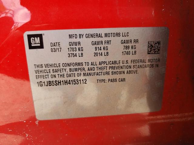 1G1JB5SH1H4153112 - 2017 CHEVROLET SONIC LS 红色 照片 12