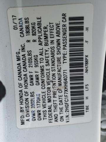 2HGFC1F7XHH640771 - 2017 HONDA CIVIC EXL 白色 照片 12