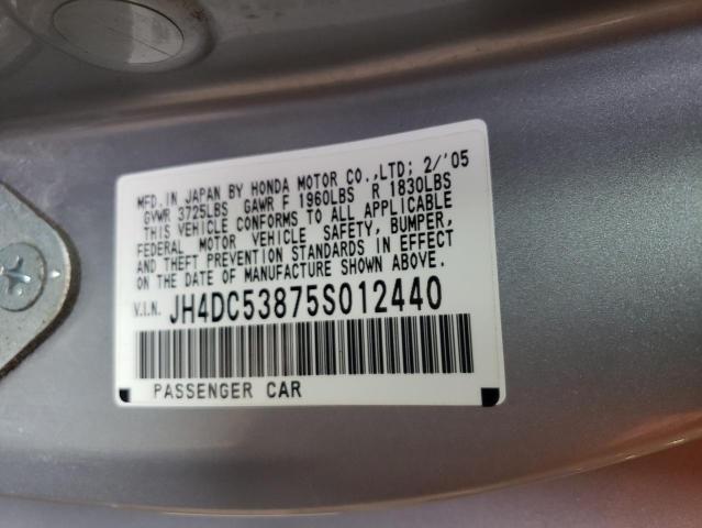JH4DC53875S012440 - 2005 ACURA RSX SILVER photo 12