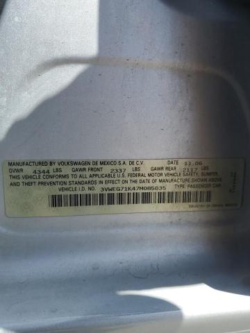 3VWEG71K47M085035 - 2007 VOLKSWAGEN JETTA WOLFSBURG 银色 照片 12