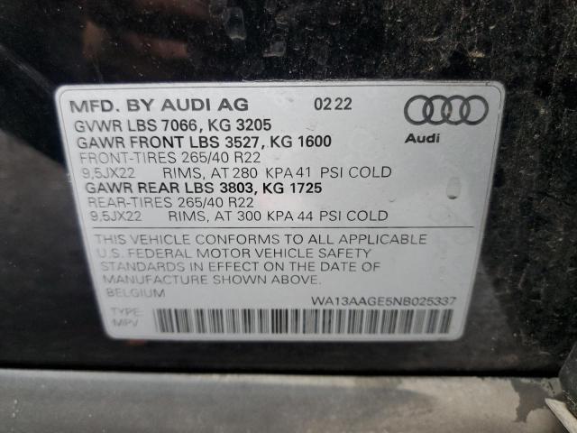 WA13AAGE5NB025337 - 2022 AUDI E-TRON SPORTBACK PRESTIGE BLACK photo 12