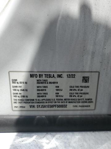 5YJSA1E58PF500032 - 2023 TESLA MODEL S 白色 照片 13
