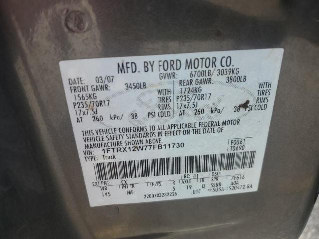 1FTRX12W77FB11730 - 2007 FORD F150 GRAY photo 12