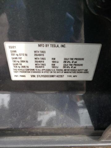 5YJYGDEE6MF142287 - 2021 TESLA MODEL Y GRAY photo 12