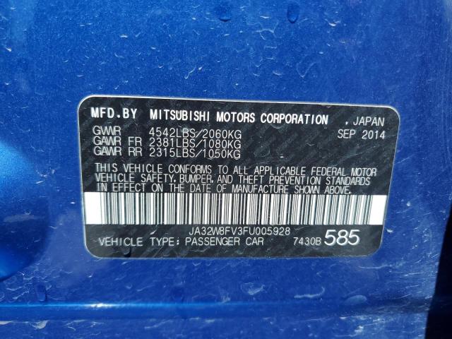 JA32W8FV3FU005928 - 2015 MITSUBISHI LANCER EVOLUTION GSR BLUE photo 13