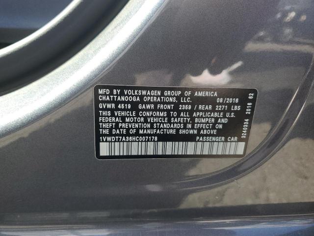 1VWDT7A36HC007178 - 2017 VOLKSWAGEN PASSAT R-LINE ნაცრისფერი ფოტო 12