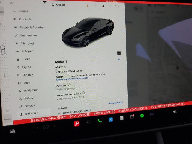 5YJSA1E54NF475482 - 2022 TESLA MODEL S შავი ფოტო 9