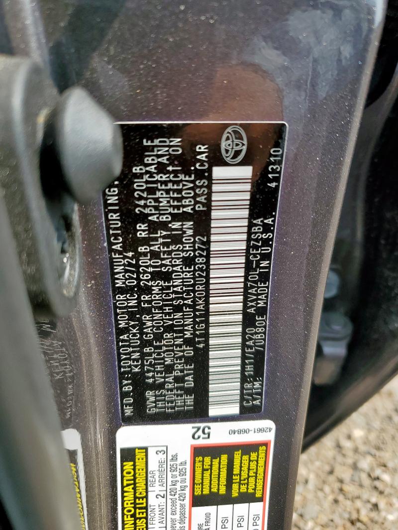 4T1G11AK0RU238272 - 2024 TOYOTA CAMRY SE NIGHT SHADE GRAY photo 12