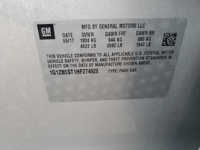 1G1ZB5ST1HF274928 - 2017 CHEVROLET MALIBU LS SILVER photo 12