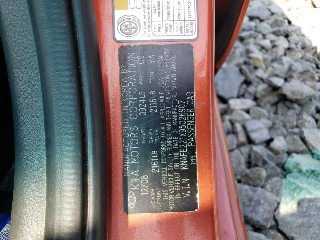 KNAFE221X95026907 - 2009 KIA SPECTRA EX ORANGE photo 12