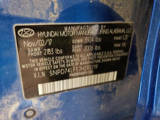 5NPD74LF5JH292219 - 2018 HYUNDAI ELANTRA SE BLUE photo 12