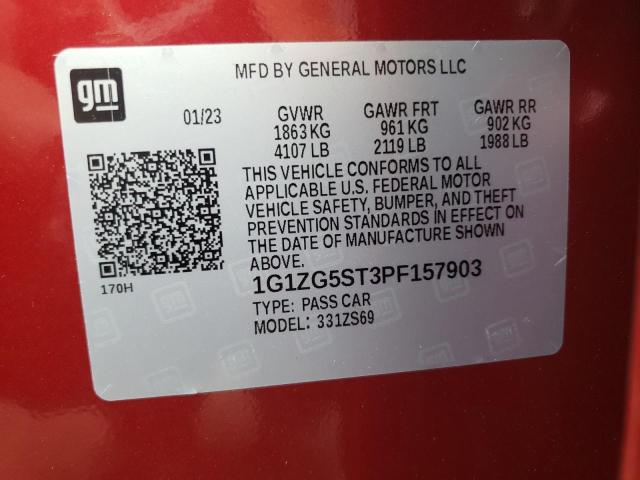 1G1ZG5ST3PF157903 - 2023 CHEVROLET MALIBU RS 红色 照片 13