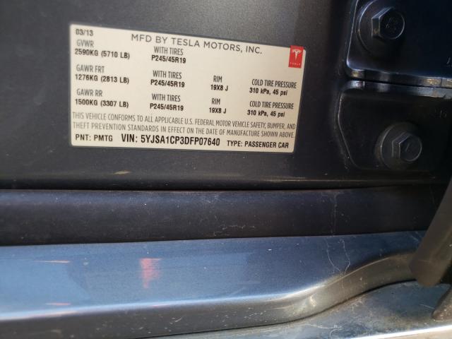 5YJSA1CP3DFP07460 - 2013 TESLA MODEL S Сірий фото 10