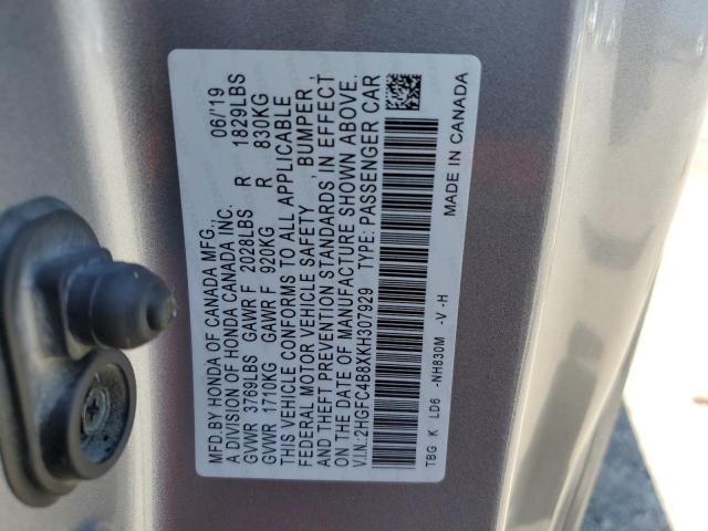 2HGFC4B8XKH307929 - 2019 HONDA CIVIC SPORT 银色 照片 12