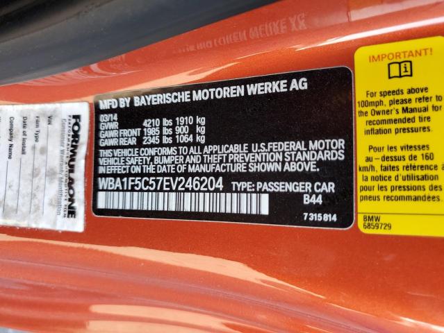 WBA1F5C57EV246204 - 2014 BMW 228 I ORANGE photo 12