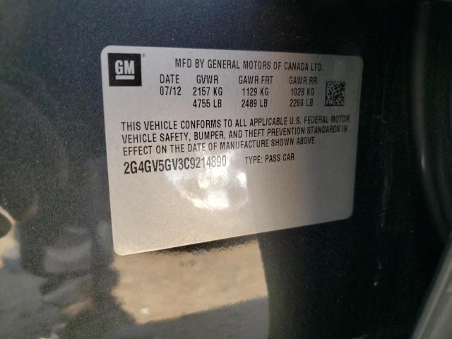 2G4GV5GV3C9214890 - 2012 BUICK REGAL GS CHARCOAL photo 12