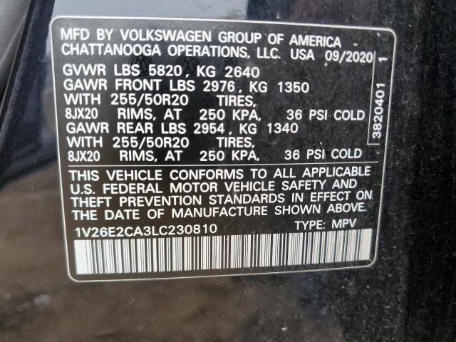1V26E2CA3LC230810 - 2020 VOLKSWAGEN ATLAS CROS SE Черный фото 13