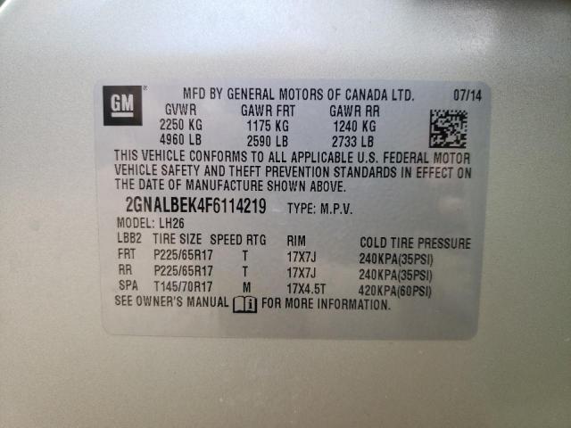 2GNALBEK4F6114219 - 2015 CHEVROLET EQUINOX LT BEIGE photo 13