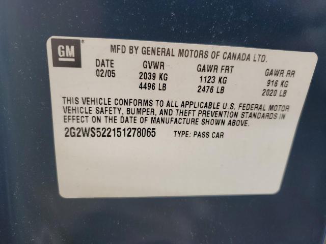 2G2WS522151278065 - 2005 PONTIAC GRAND PRIX GT 蓝色 照片 12