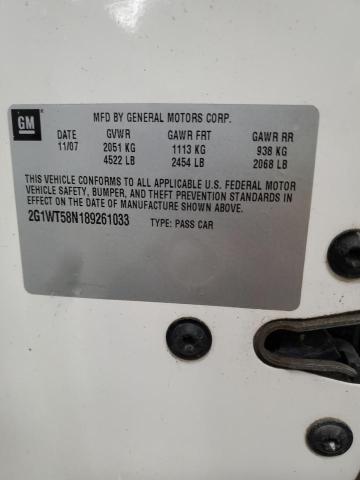 2G1WT58N189261033 - 2008 CHEVROLET IMPALA LT 白色 照片 12