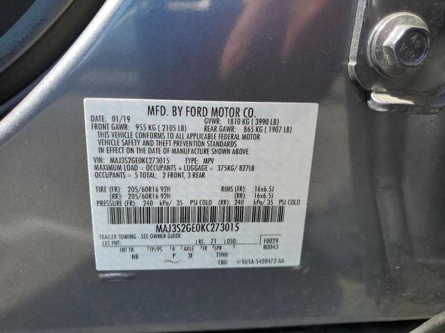 MAJ3S2GE0KC273015 - 2019 FORD ECOSPORT SE Gris foto 14