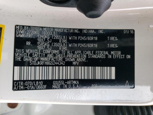 5TDJKRFH8GS244342 - 2016 TOYOTA HIGHLANDER XLE Ağ foto 13