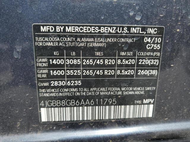 4JGBB8GB6AA611795 - 2010 MERCEDES-BENZ ML 350 4MATIC BLUE photo 13