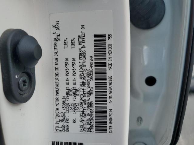 3TMBZ5DN2MM031559 - 2021 TOYOTA TACOMA DOUBLE CAB WHITE photo 12