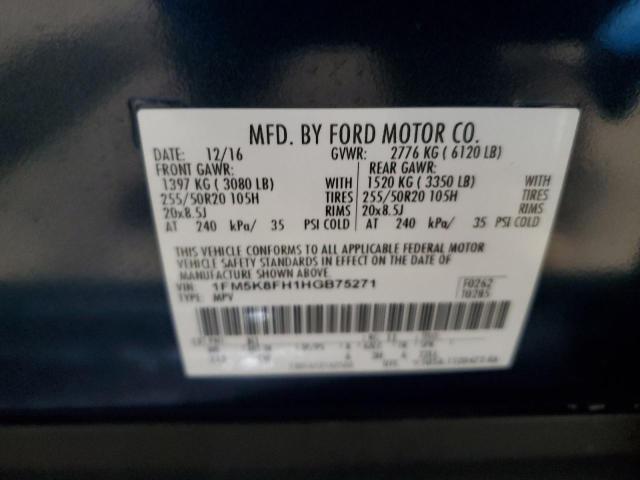 1FM5K8FH1HGB75271 - 2017 FORD EXPLORER LIMITED BLUE photo 14