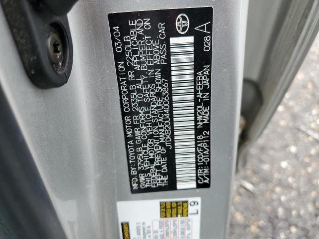 JTDKB20U440063867 - 2004 TOYOTA PRIUS SILVER photo 12