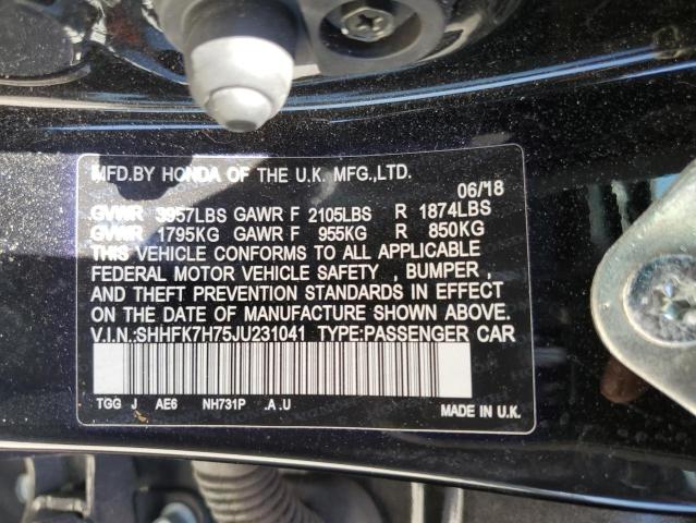 SHHFK7H75JU231041 - 2018 HONDA CIVIC EXL 黑色 照片 12