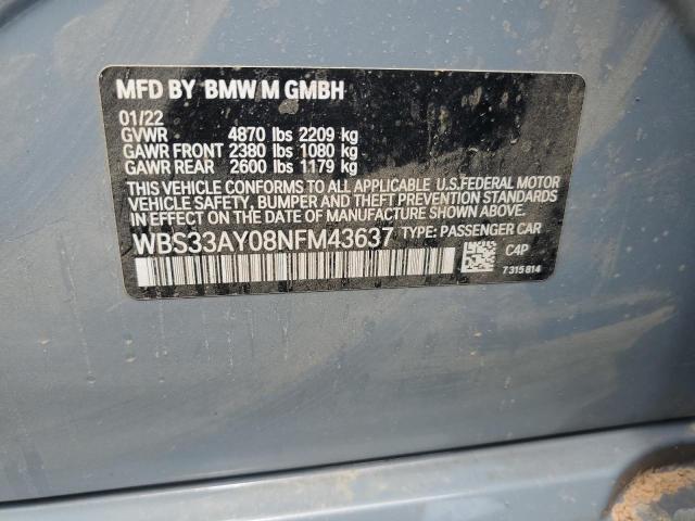 WBS33AY08NFM43637 - 2022 BMW M3 COMPETITION GRAY photo 12