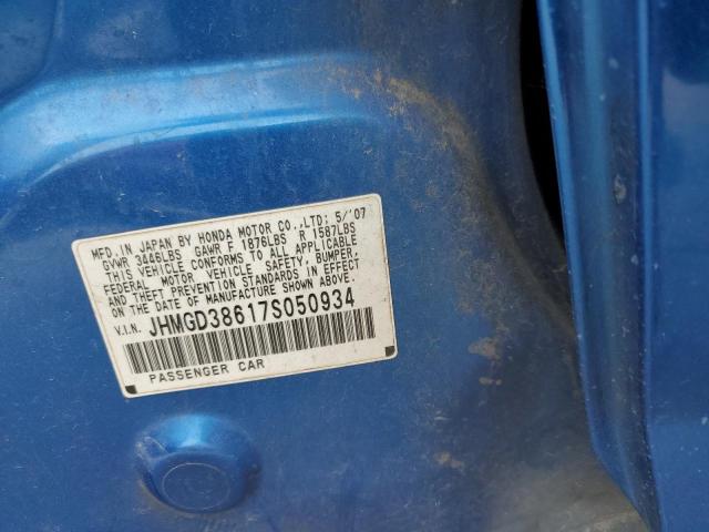 JHMGD38617S050934 - 2007 HONDA FIT S 蓝色 照片 12