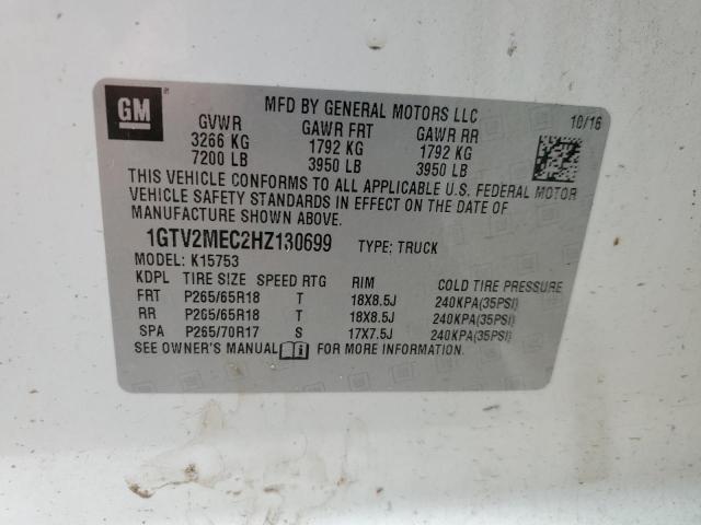 1GTV2MEC2HZ130699 - 2017 GMC SIERRA K1500 SLE WHITE photo 12