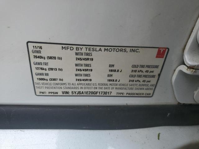 5YJSA1E20GF173017 - 2016 TESLA MODEL S Սպիտակ լուսանկար 12