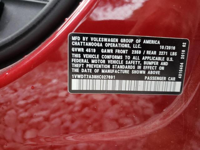 1VWDT7A38HC027691 - 2017 VOLKSWAGEN PASSAT R-LINE Qırmızı foto 12