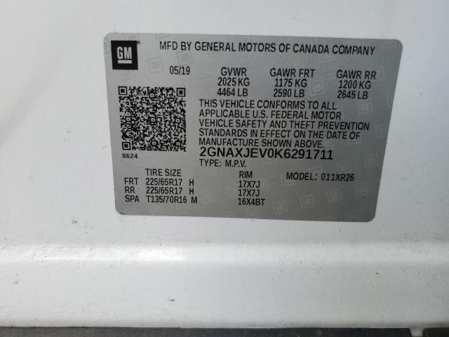 2GNAXJEV0K6291711 - 2019 CHEVROLET EQUINOX LT Ақ фото 13