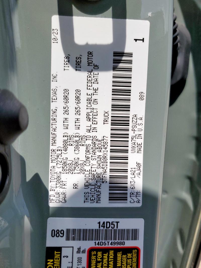 5TFNA5DB0RX145877 - 2024 TOYOTA TUNDRA CREWMAX PLATINUM GREEN photo 13