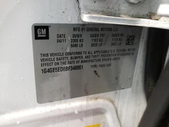 1G4GE5ED8BF348861 - 2011 BUICK LACROSSE CXS 白色 照片 12