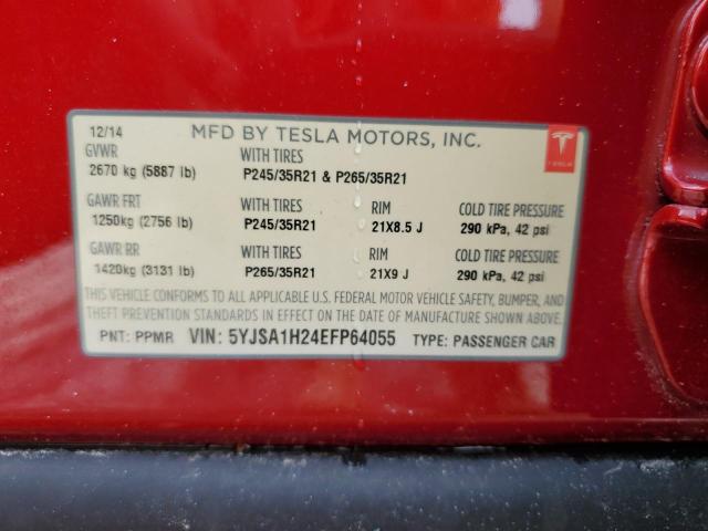 5YJSA1H24EFP64055 - 2014 TESLA MODEL S Կարմիր լուսանկար 12