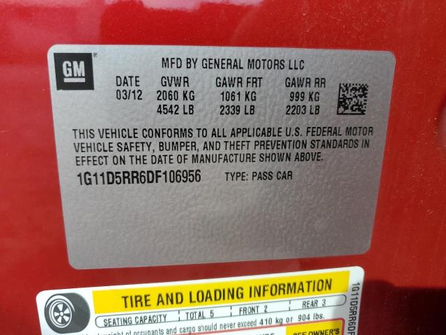 1G11D5RR6DF106956 - 2013 CHEVROLET MALIBU 1LT Қызыл фото 12