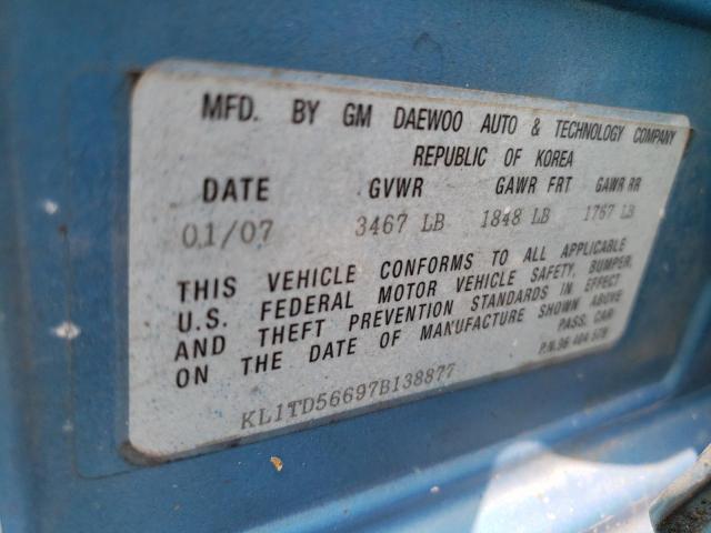 KL1TD56697B138877 - 2007 CHEVROLET AVEO BASE BLUE photo 12