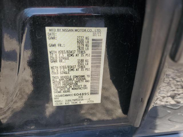 5N1AR1NN4CC604895 - 2012 NISSAN PATHFINDER S Schwarz Foto 12