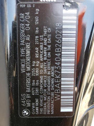 WBAEK73404B260218 - 2004 BMW 645 CI AUTOMATIC Қара фото 12