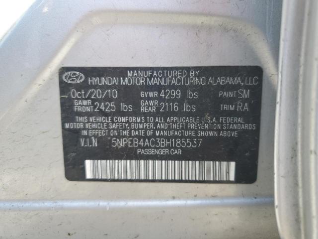 5NPEB4AC3BH185537 - 2011 HYUNDAI SONATA GLS SILVER photo 12