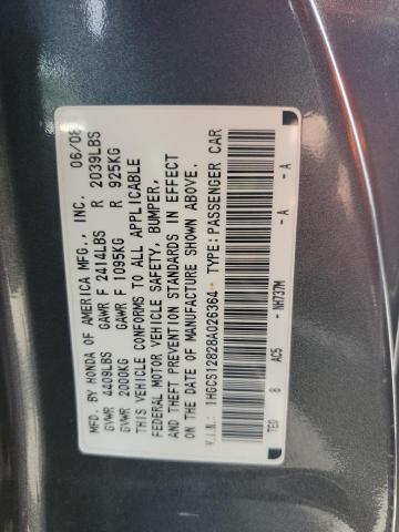 1HGCS12828A026364 - 2008 HONDA ACCORD EXL CHARCOAL photo 12