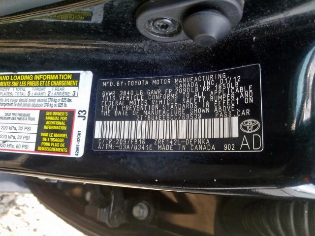 2T1BU4EE6CC769539 - 2012 TOYOTA COROLLA BASE  photo 10