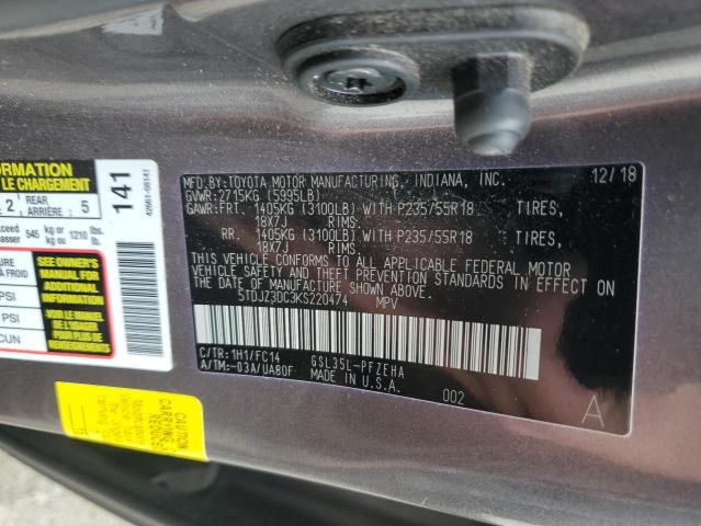 5TDJZ3DC3KS220474 - 2019 TOYOTA SIENNA LE Grau Foto 13