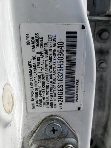 2HGES16325H503640 - 2005 HONDA CIVIC DX VP Ağ foto 12